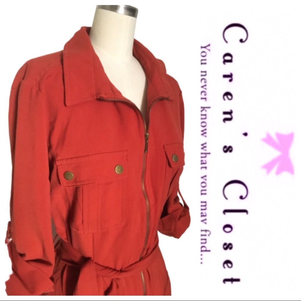 NWOT Sharagano Orange Stretch Cotton Shirt Dress - Picture 7 of 8